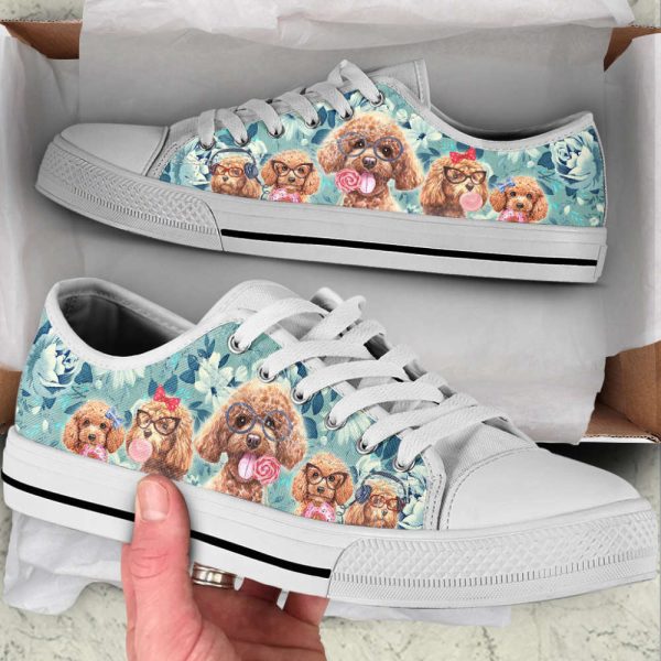 Poodle Dog Flowers Pattern Low Top Shoes Canvas Sneakers