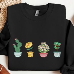 Pot Plants Embroidered Sweatshirt 2D Crewneck…