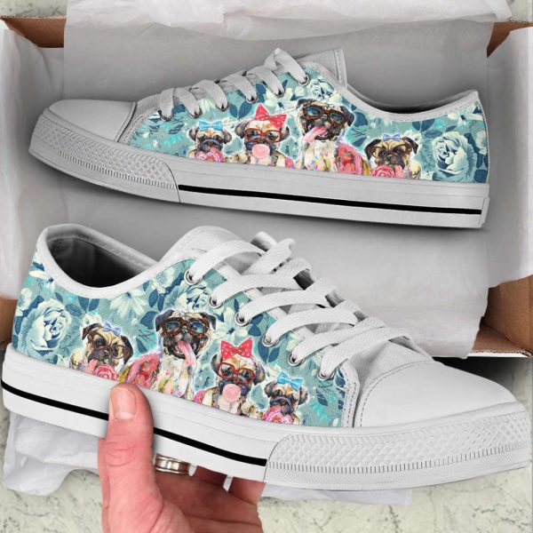 Pug Dog Flowers Low Top Shoes Canvas Sneakers Casual Shoes