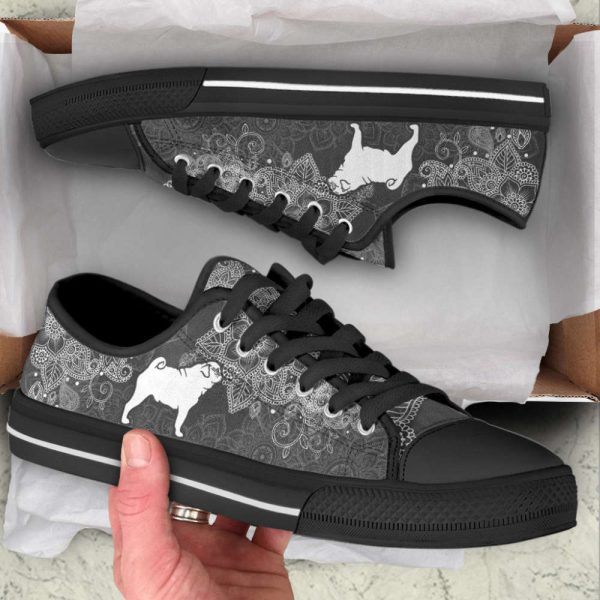 Pug Dog Mandala Black And White Low Top Shoes Canvas Sneakers