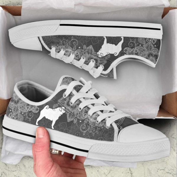 Pug Dog Mandala Black And White Low Top Shoes Canvas Sneakers