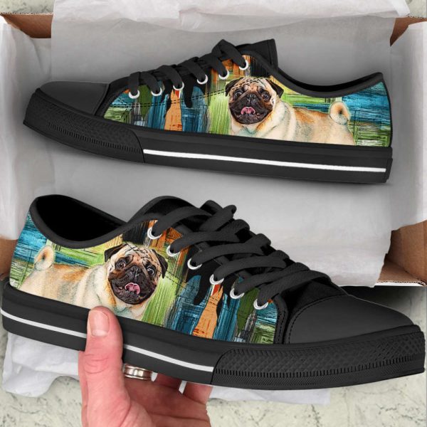 Pug Dog Paint Art Wallpaper Low Top Shoes Canvas Sneakers