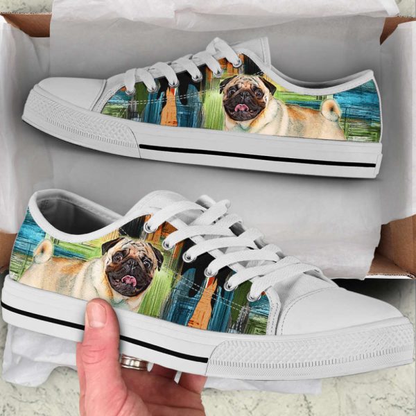 Pug Dog Paint Art Wallpaper Low Top Shoes Canvas Sneakers