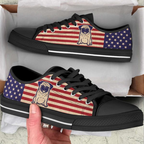 Pug Dog USA Flag Low Top Shoes Canvas Sneakers Casual Shoes