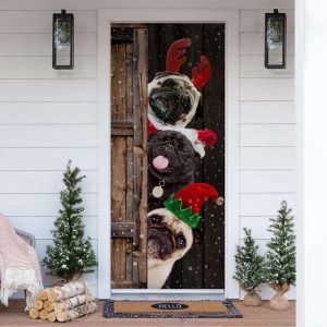 Cheerful Pugs Christmas Door Cover –…