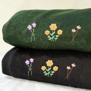 Purple Wildflower Embroidered Sweatshirt 2D Crewneck…