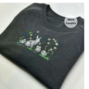 Rabbit Flowers Embroidered Sweatshirt 2D Crewneck…