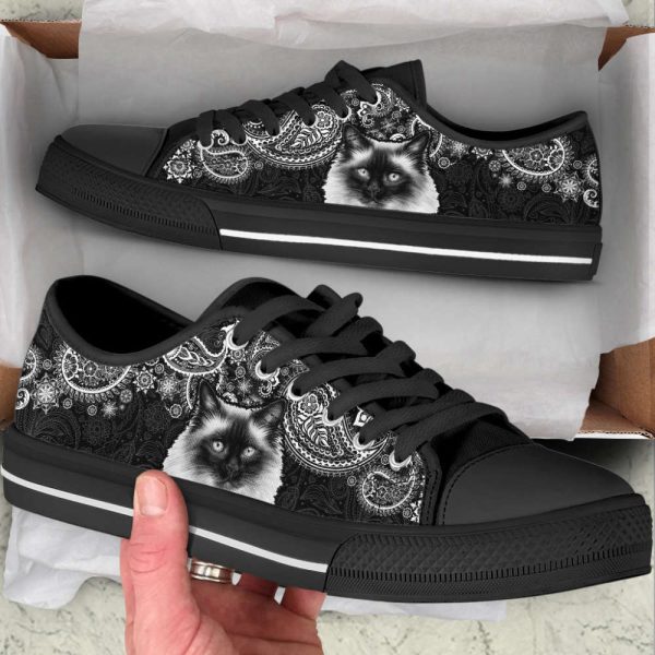 Ragdoll Cat Lover Shoes Paisley Black White Low Top Canvas Shoes