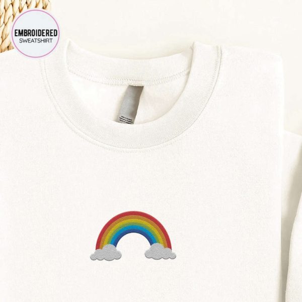 Rainbow Embroidered Sweatshirt 2D Crewneck Sweatshirt Gift For Family