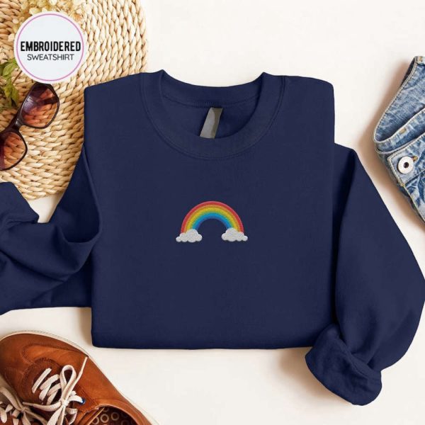 Rainbow Embroidered Sweatshirt 2D Crewneck Sweatshirt Gift For Family