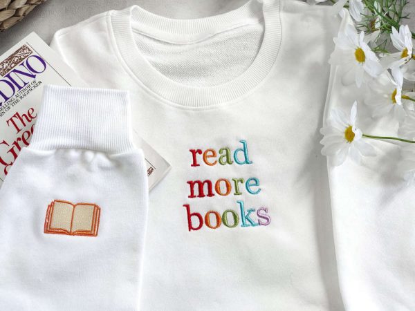 Read more books Embroidered Sweatshirt 2D Crewneck Sweatshirt Gift For Family