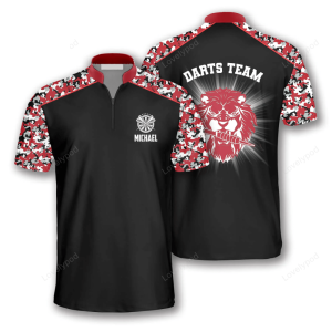 Red Lion Camouflage Custom Darts Jerseys For Men, Black And Camo Dart Jersey Shirt