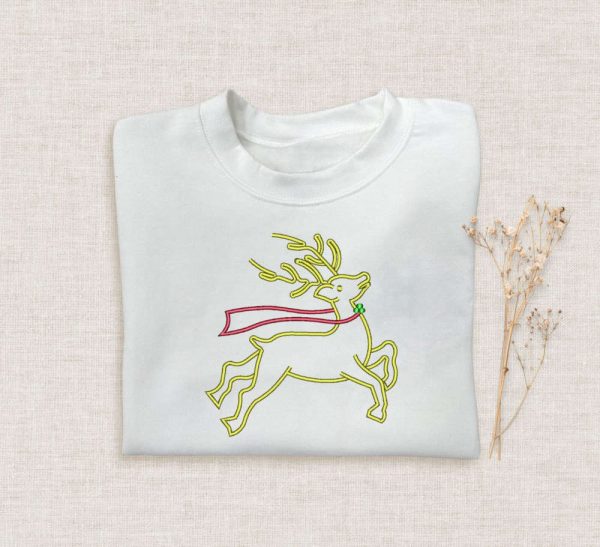 Reindeer Embroidered Halloween Sweatshirt 2D Crewneck Sweatshirt For Men Women