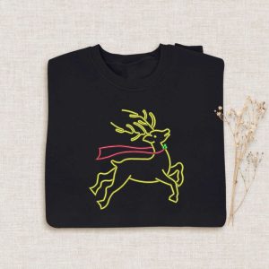 Reindeer Embroidered Halloween Sweatshirt 2D Crewneck…