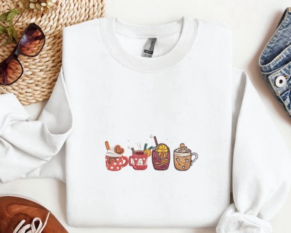 Retro Pumpkin Cup Embroidered Sweatshirt 2D Crewneck Sweatshirt For Family