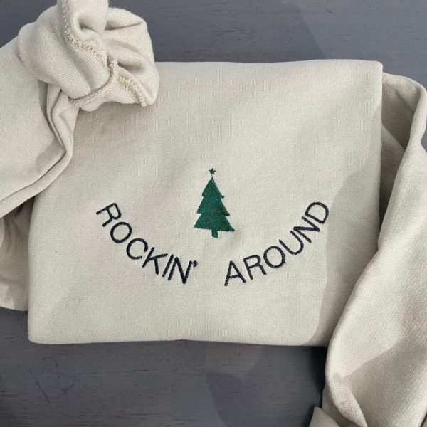 Rockin Around Christmas Tree Embroidered Sweatshirt, Christmas Tree Crewneck