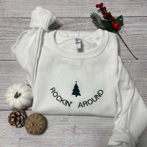 Rockin Around Christmas Tree Embroidered Sweatshirt, Christmas Tree Crewneck