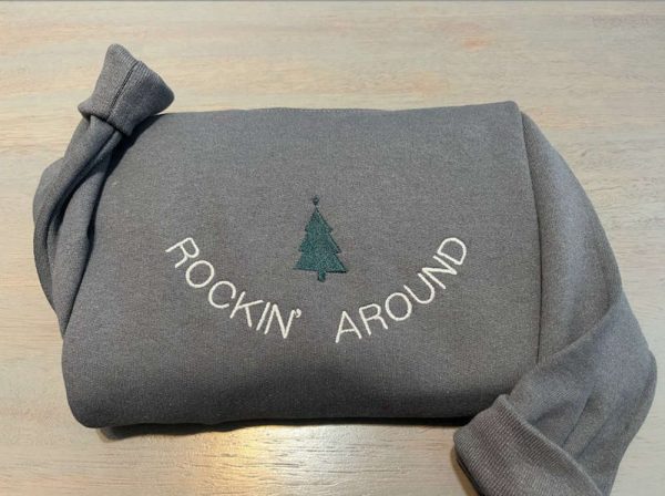 Rockin Around Christmas Tree Embroidered Sweatshirt, Christmas Tree Crewneck