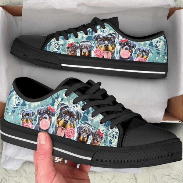 Rottweiler Dog Flowers Pattern Low Top Shoes Canvas Sneakers