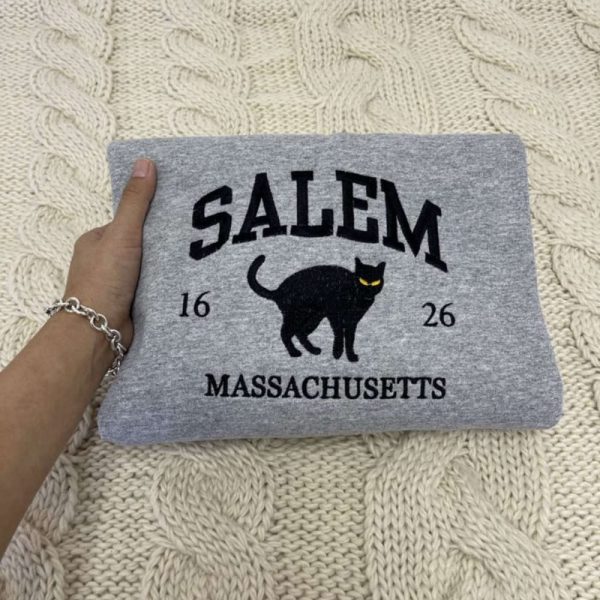 Salem Massachusetts Embroidered Sweatshirt 2D Crewneck Sweatshirt Gift For Pet Lover