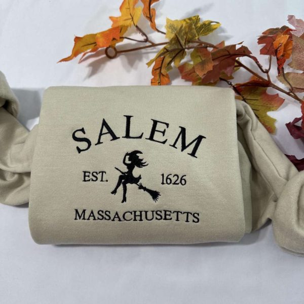 Salem Massachusetts  Embroidered Sweatshirt 2D Crewneck Sweatshirt Gift For Family