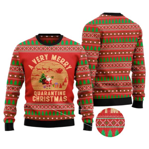 Santa A Very Merry Quarantine Christmas Ugly Christmas Sweater, Gift For Christmas