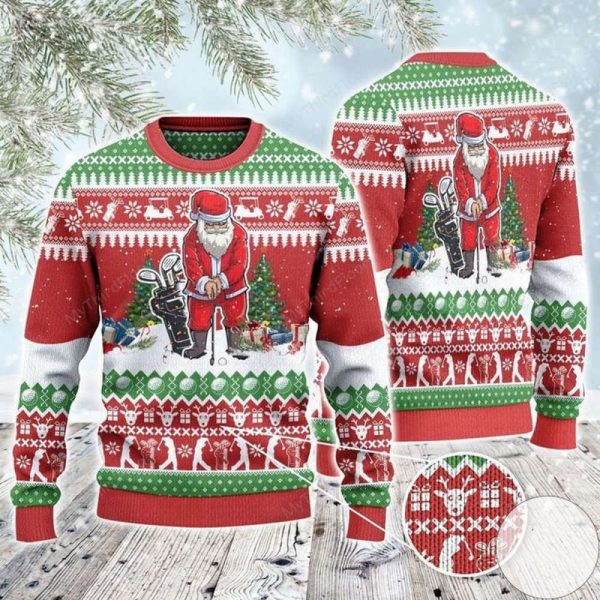 Santa Playing Golf For Unisex Ugly Christmas Sweater, Gift For Christmas