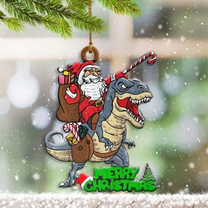 Santa Riding T-Rex Merry Christmas Ornament…