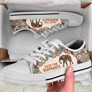Elephant Mandala Canvas Low Top Shoes:…