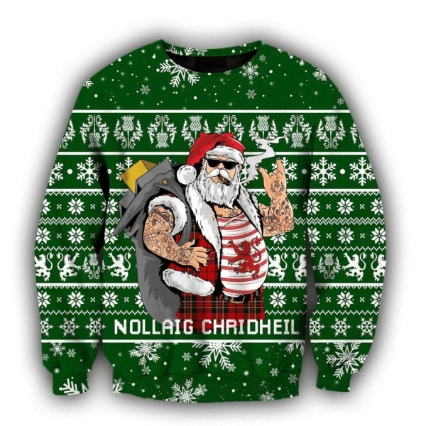 Scottish Gangster Santa Green Ugly Christmas Sweater Gift For Christmas