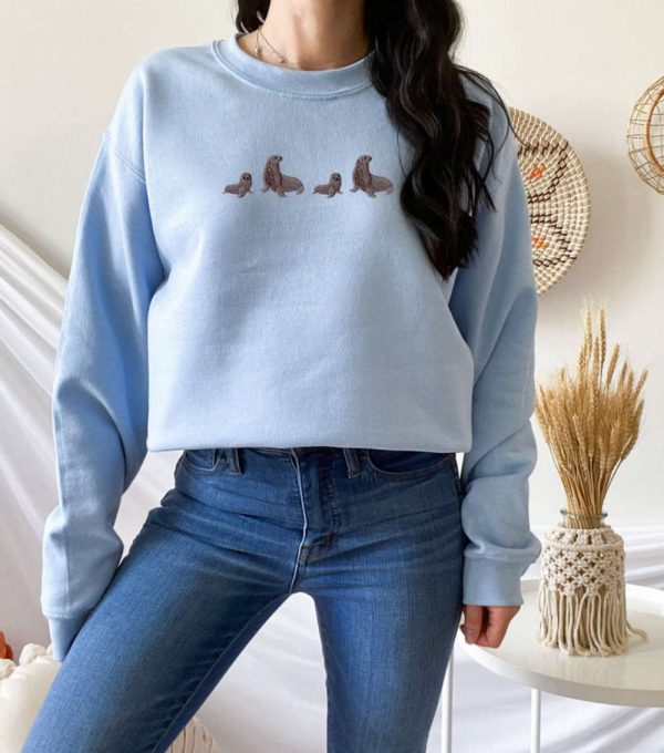 Seal Embroidered Sweatshirt 2D Crewneck Sweatshirt  For Men And Women