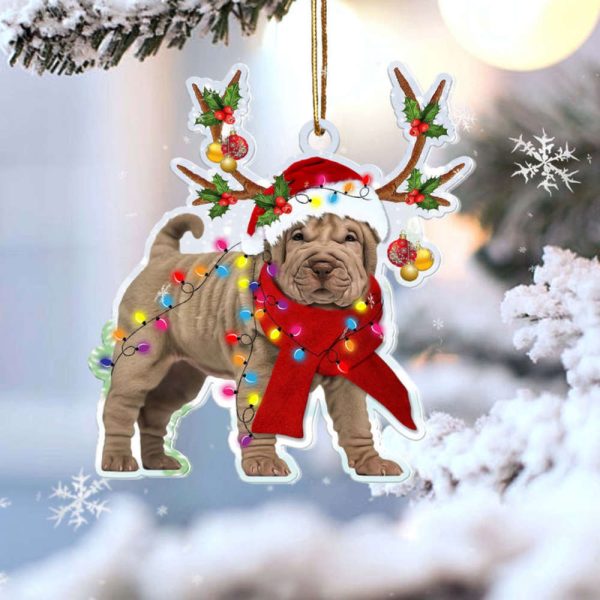 Shar Pei Reindeer Shape  Ornament 2023 Christmas Tree Ornaments, Gift For Dog Lover