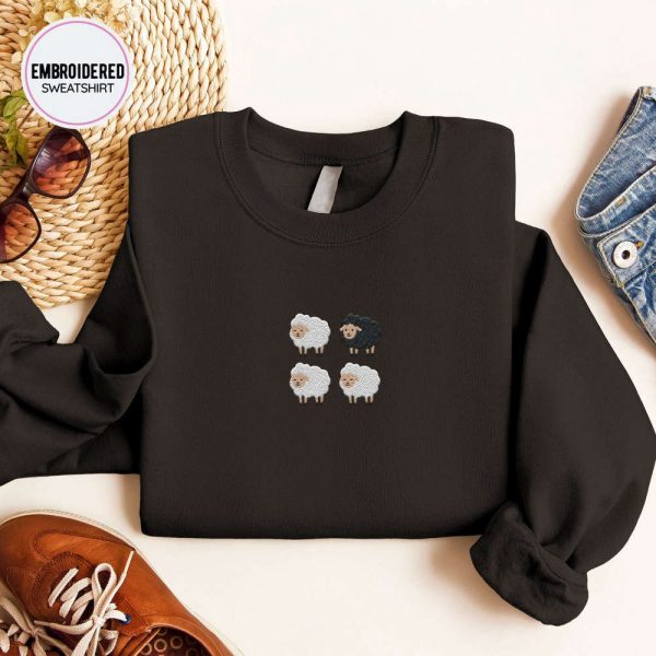 Sheep Embroidered Sweatshirt 2D Crewneck Sweatshirt For Women And Women