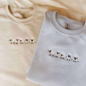 Sheep Embroidered Sweatshirt 2D Crewneck Sweatshirt…