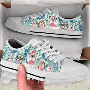 shih tzu dog flowers pattern low top shoes canvas sneakers casual shoes for men and women dog mom gift 1.jpeg