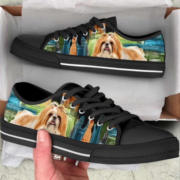 Shih Tzu Dog Paint Art Wallpaper Low Top Shoes Canvas Sneakers