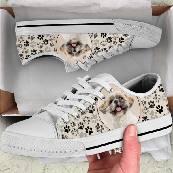 Shih Tzu Dog Pattern Brown Low Top Shoes Canvas Sneakers Casual Shoes