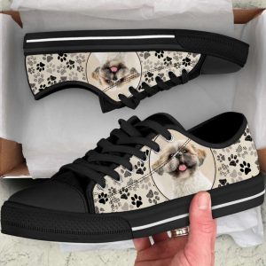shih tzu dog pattern brown low top shoes canvas sneakers casual shoes for men and women dog mom gift.jpeg