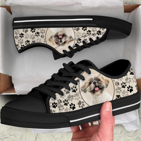 Shih Tzu Dog Pattern Brown Low Top Shoes Canvas Sneakers Casual Shoes