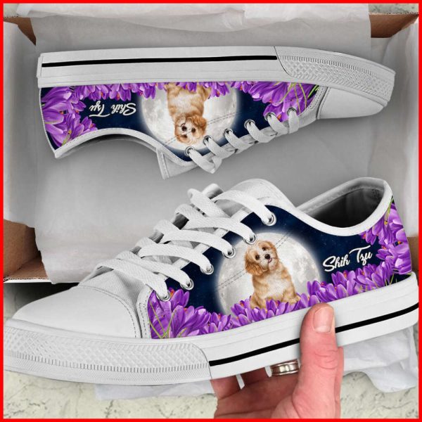 Shih Tzu Dog Purple Flower Low Top Shoes Canvas Sneakers