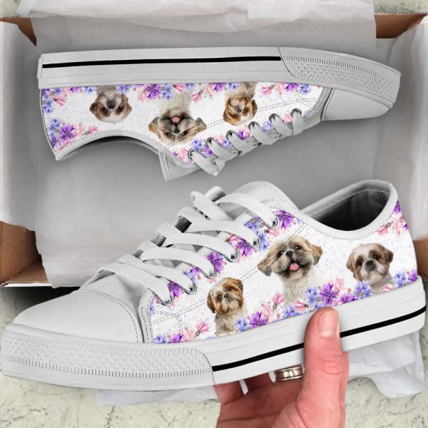 Shih Tzu Dog Purple Flower Version 2 Low Top Shoes Canvas Sneakers