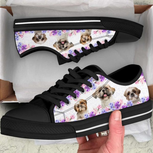 Shih Tzu Dog Purple Flower Version 2 Low Top Shoes Canvas Sneakers