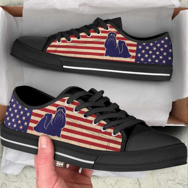 Shih Tzu Dog USA Flag Low Top Shoes Canvas Sneakers Casual Shoes
