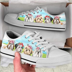 shih tzu floral wreath low top shoes canvas sneakers casual shoes for men and women dog mom gift 1.jpeg