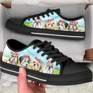 shih tzu floral wreath low top shoes canvas sneakers casual shoes for men and women dog mom gift.jpeg