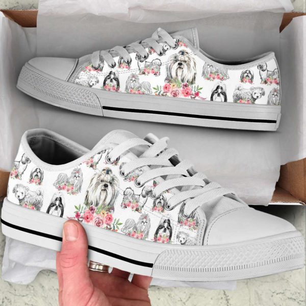 Shihtzu Dog Watercolor Flower Low Top Shoes Canvas Sneakers