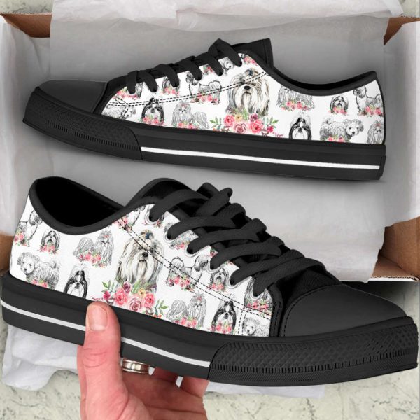 Shihtzu Dog Watercolor Flower Low Top Shoes Canvas Sneakers