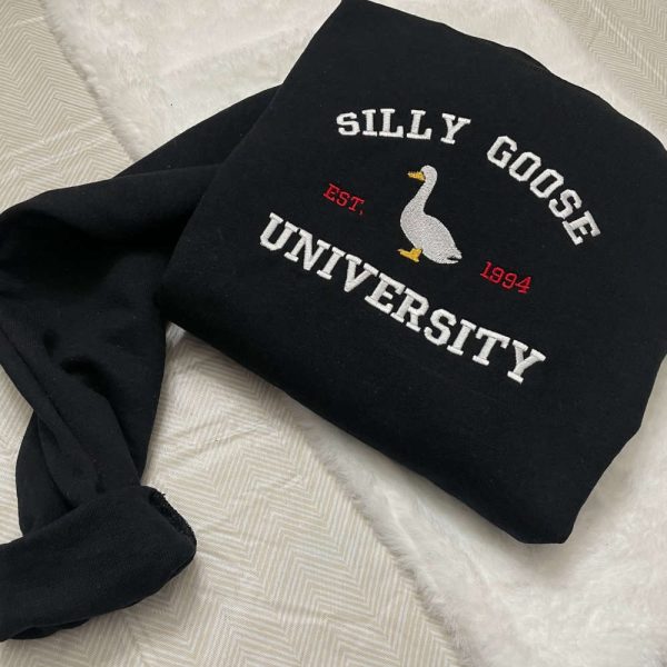 Silly Goose Embroidered Sweatshirt 2D Crewneck Sweatshirt For Men And Women