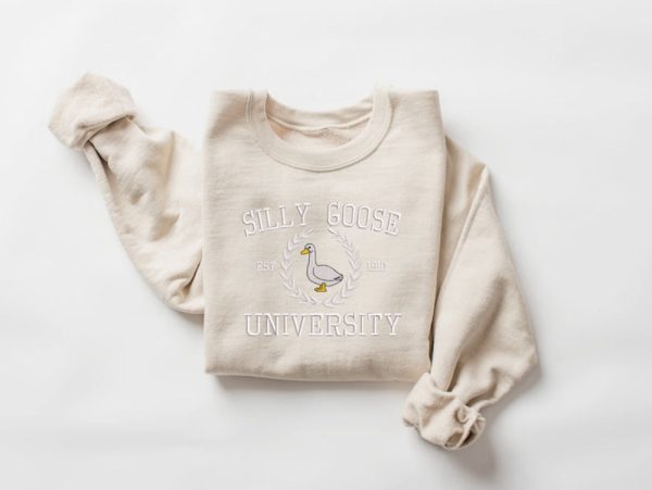 Silly Goose University Embroidered Sweatshirt 2D Crewneck Sweatshirt For Men Women