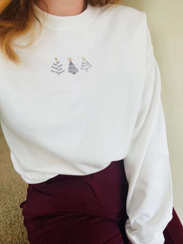 Simple Tree Doodles Embroidered Sweatshirt 2D Crewneck Sweatshirt For Men And Women